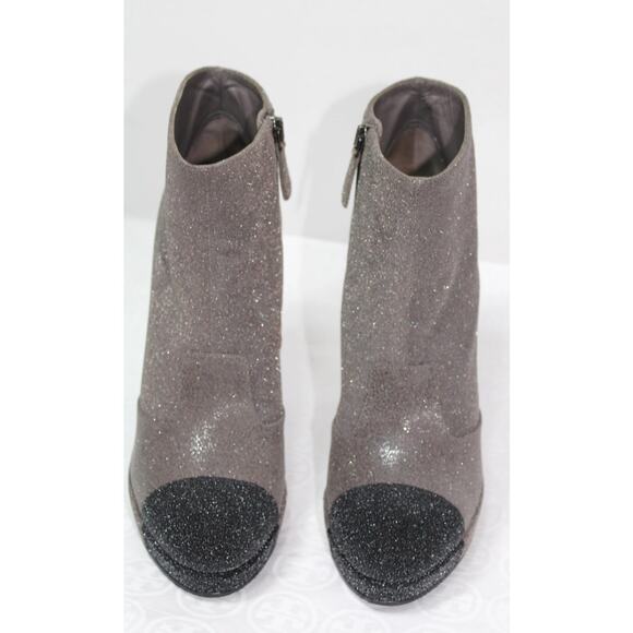 CHANEL GLITTER CAP TOE CC ANKLE BOOTS BOOTIES HEELS 39.5 AUTHENTIC BOX! - Picture 4 of 10